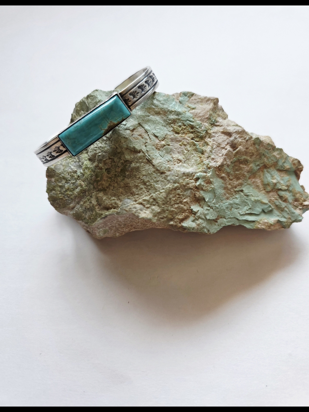 Turquoise Stone Silver Cuff Bracelet - Teal Blue Native American Handmade